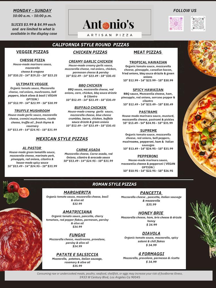 Antonio's Artisan Pizza Menu image 1